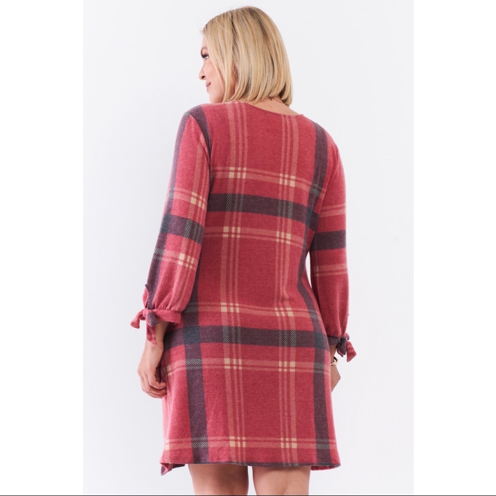SOLD❤️Gilli Retro Dusty Red Plaid Relaxed Soft Mini Dress - Picture 3 of 6
